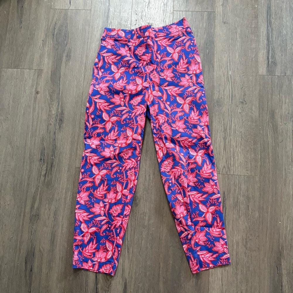 Boden Floral Print Pull On Ankle Pants Size 8 Cotton Blend Putple Pink Vacation